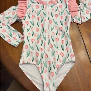 Pink Tulip Long Sleeve Kids Swimsuit